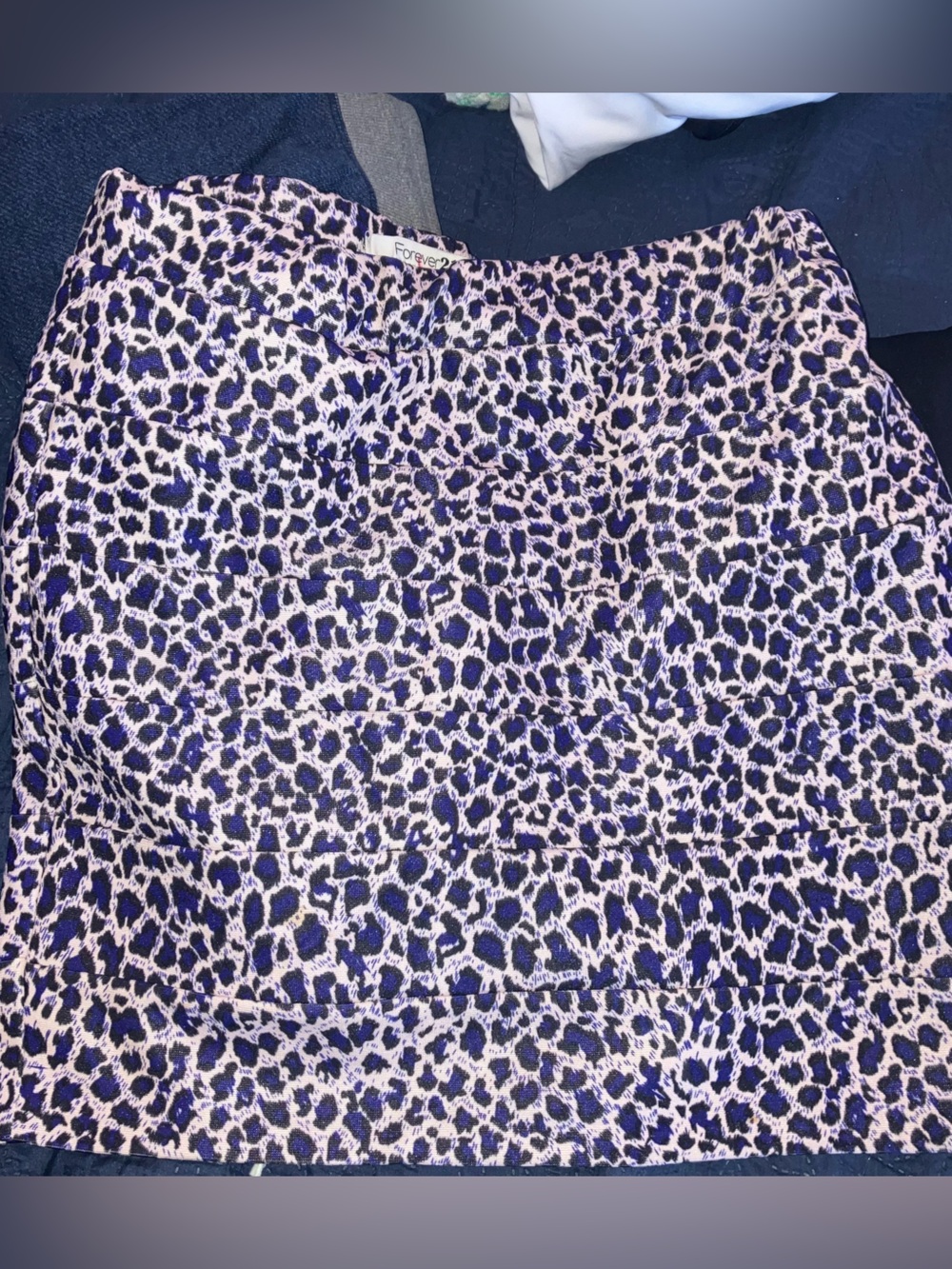 Forever 21 Pink, Blue and Black Leopard Print Strapless Top